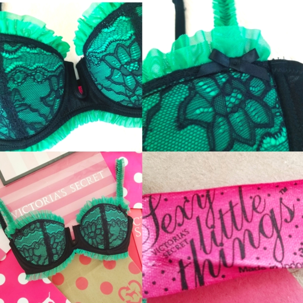 Victoria's Secret Vintage Sexy Little Things Ruffle Lace Bra St Patty's Day 34B